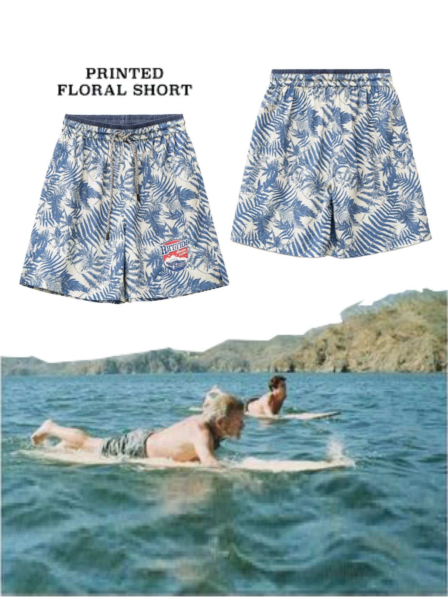 Hawaiian Vacation Print Shorts American Retro Fern Pattern Elastic Waist Cotton Blend Men's Beach Pants Summer 2026 Loose Fit