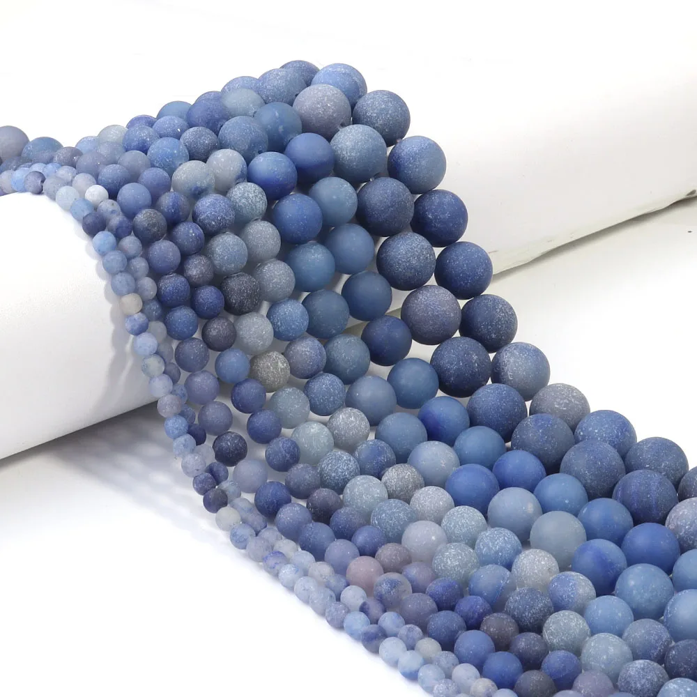 4 6 8 10 12 mm natürliche blaue Aventurin-Steinperlen, mattierte runde Distanzperlen für Schmuckherstellung, DIY-Armbänder, Halskettenzubehör