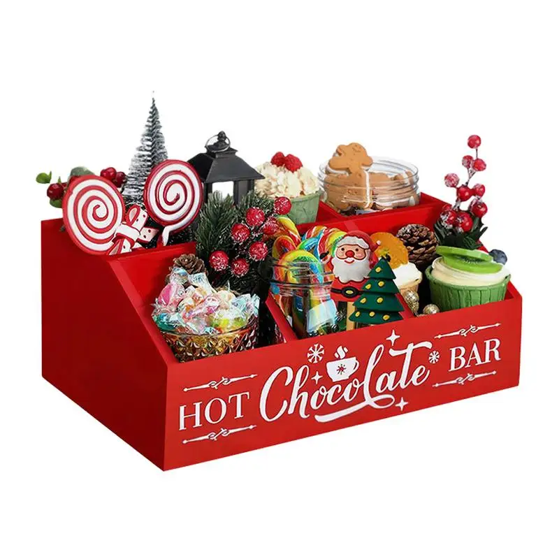 

Snack Holder For Countertop 5 Compartment Christmas Decorative Wooden Box 2024 Festive Solid Wood Storage Box For Candy Cookie