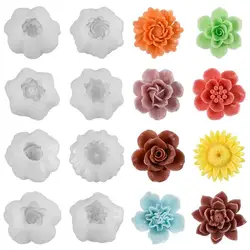 3D Flower Candle Silicone Mold DIY Chocolate Fondant Rose Cake Decor Flower Aromatherapy Plaster  Candle Ornaments Mold