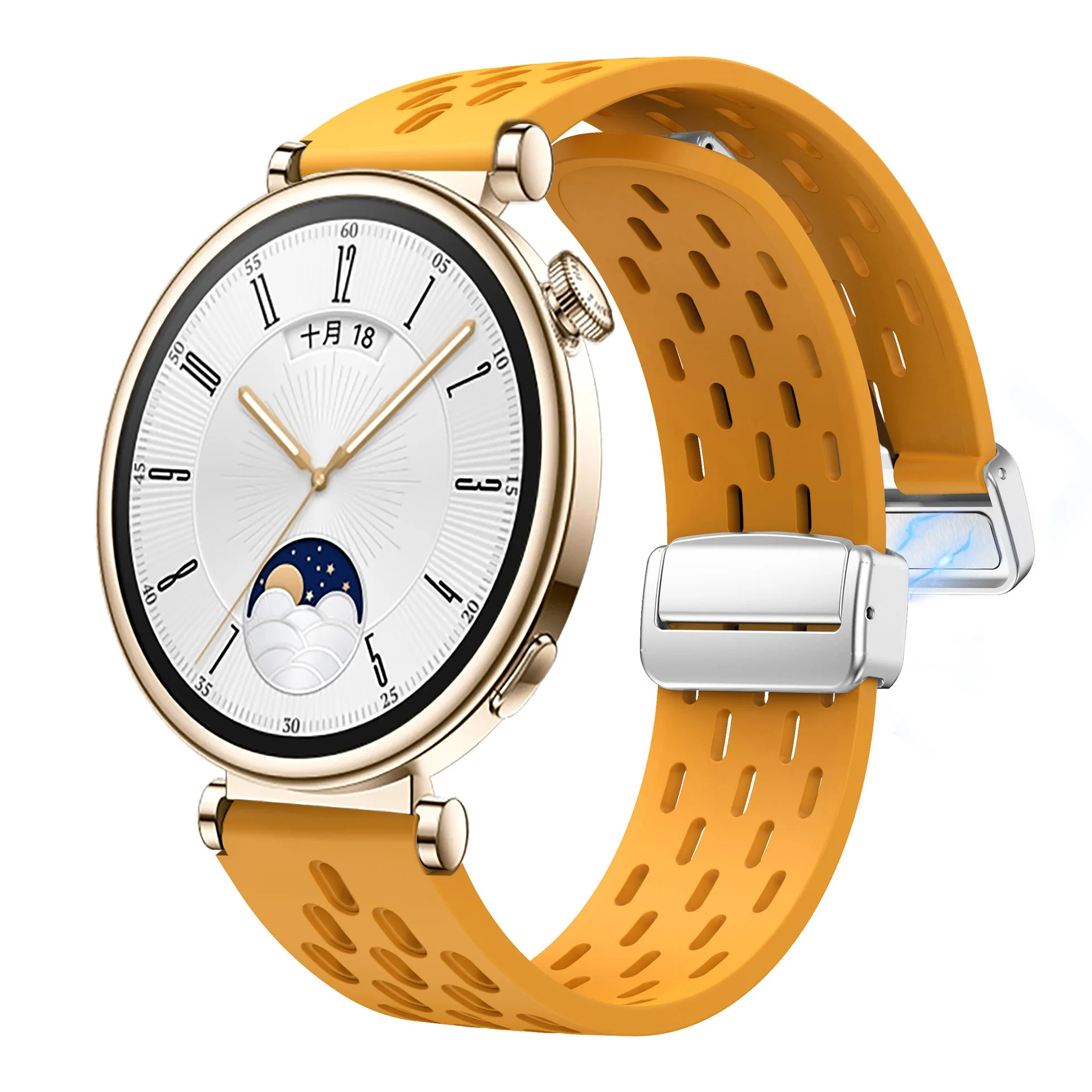 Correa magnética de silicona para reloj Huawei GT4, pulsera de malla transpirable, hebilla magnética, liberación rápida, 18mm, 41mm