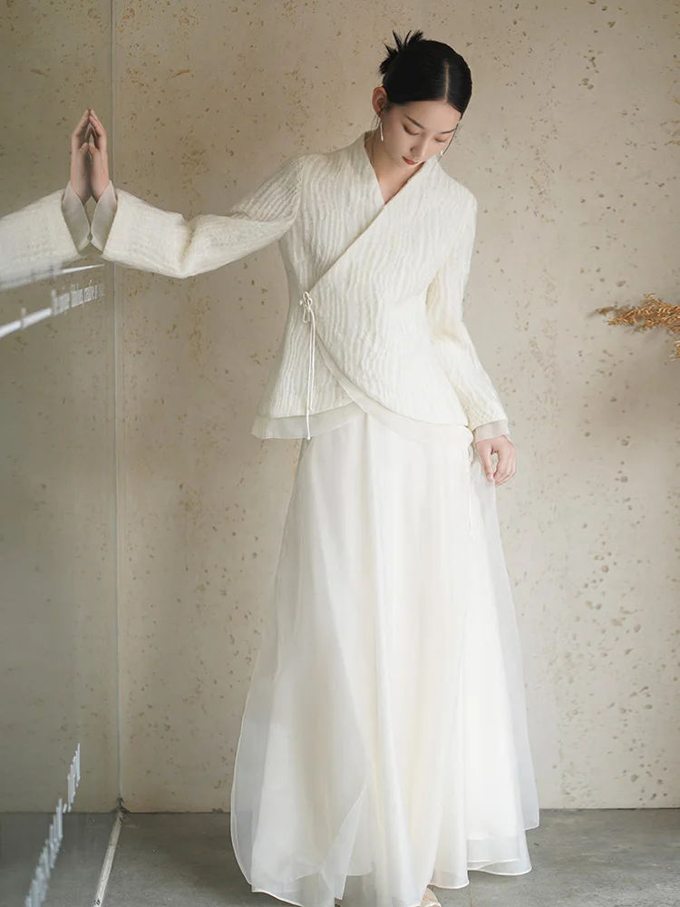 

Women's Woolen ort Top Collared Hanfu irt Slimming Sli Autumn Winter New Arrival Chinese National Sle Faion