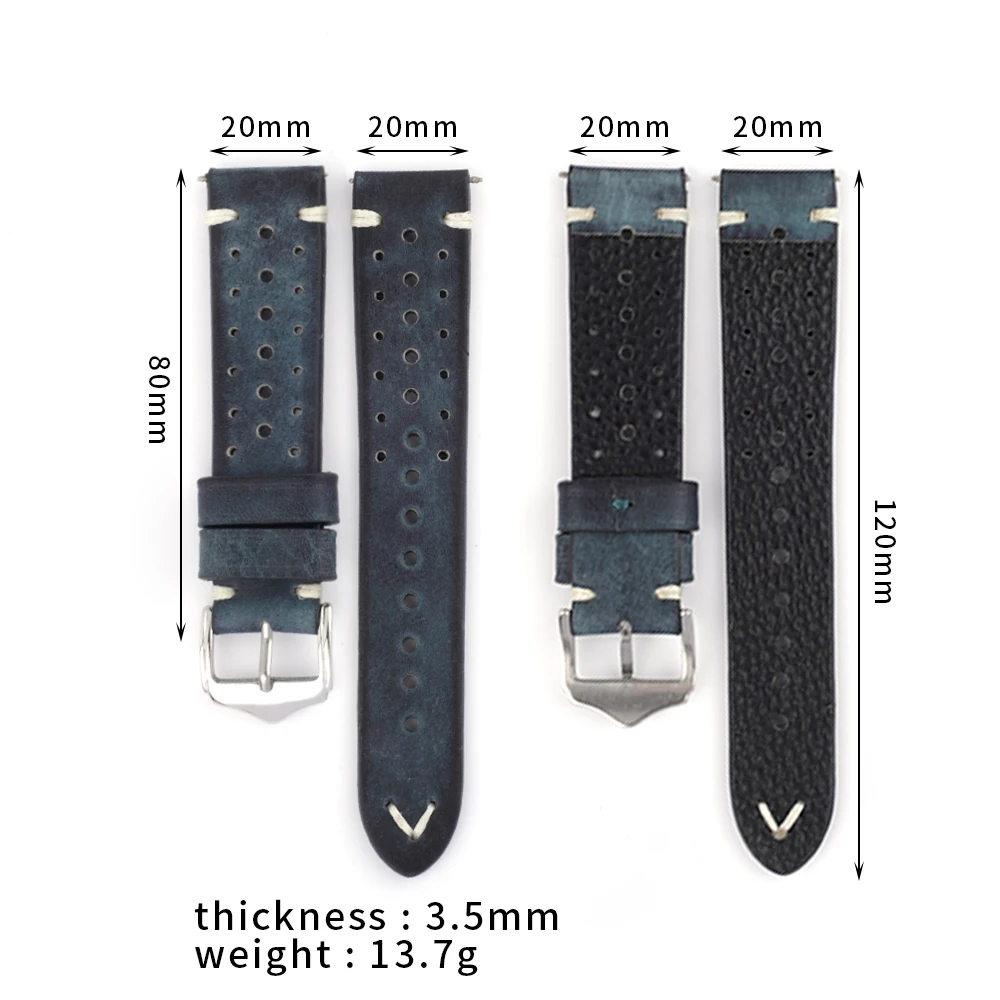 خمر تلوين جلد طبيعي حزام الساعات مسامية تنفس اليدوية خياطة Wirstband 20 مللي متر 22 مللي متر 24 مللي متر حزام ساعة اليد للرجال #6