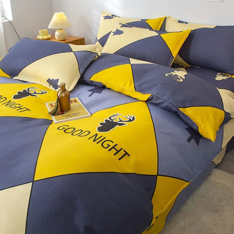 

4Pcs/set Geometric Pattern Quilt Cover Soft Skin-friendly Bedding Set Duvet Cover Set with Sheet Pillows