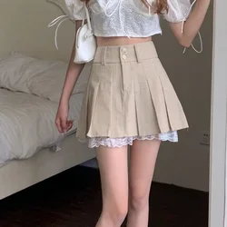 2023 New Summer Fashion Trend High Waist Lace Border Guard Shining Slim Spicy Girl A-line Versatile Women's Pleated Skirt