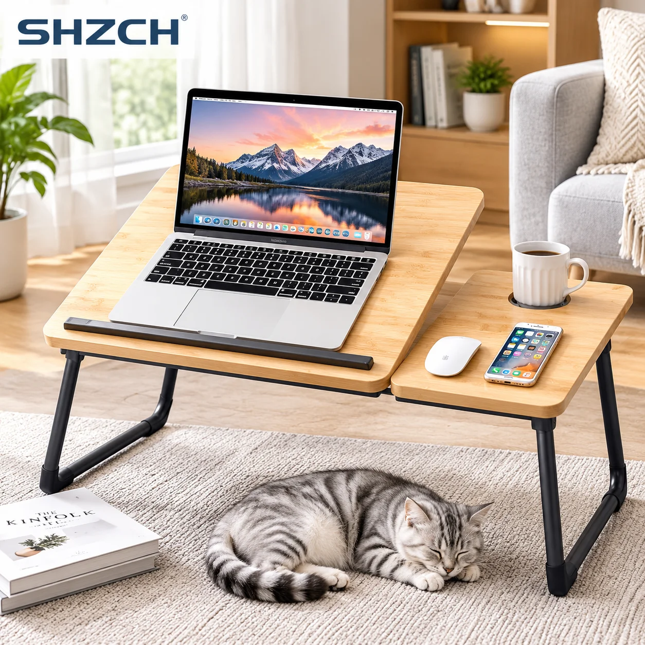 Laptop Desk On The Bed 5 gear Lifting Adjustable Laptop Table with Cup Holder Simple Computer Desk Working Reading