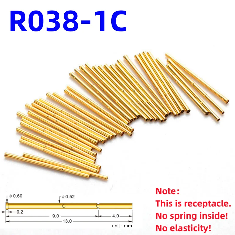 20/100PCS R038-1C Test Pin P038-B Receptacle Brass Tube Needle Sleeve Seat Probe Sleeve Length 13mm Dia 0.52mm P038-B1 PCB Test