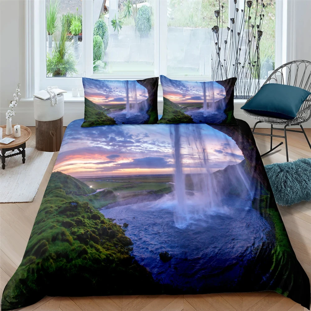 Nature Scenery Duvet Cover Set Landscape Bedding Set for Girls Adults Room Decor Mountain Forest Comforter Cover Twin Queen Size