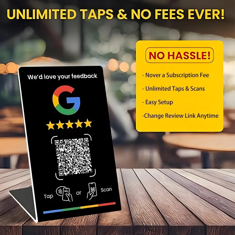 Programmable NFC215 for Google Review Card NFC Station Table 13.56Mhz QR code can be independently set to link Standing Card