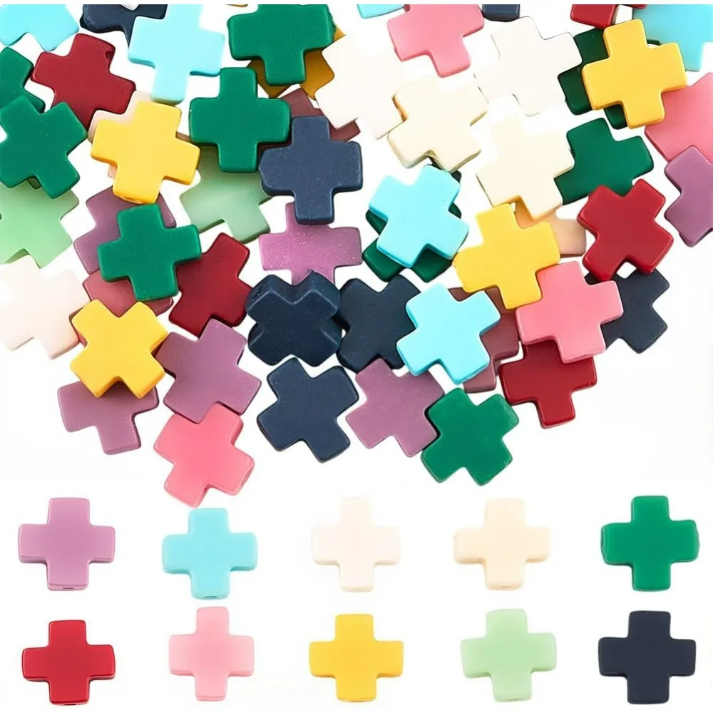 1 Box 100Pcs Cross Beads Crosses Beads Bulk Small Square Coral Stone White Colorful Easter Crucifix Loose Spacer