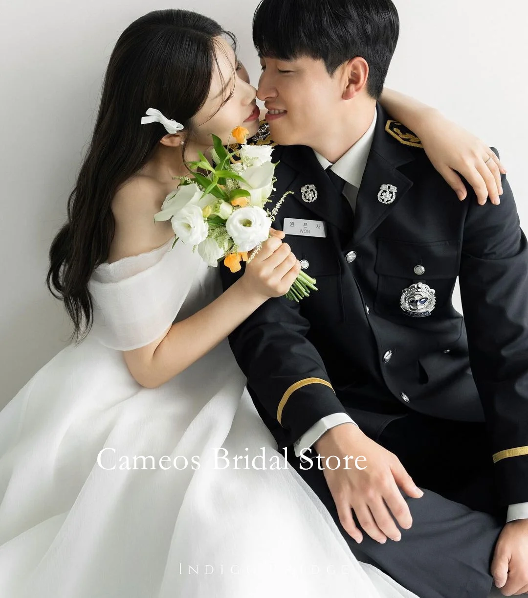 

SONDR One-Shoulder Korea Wedding Dresses Photo Shoot Ivory Organza Short Sleeves Elegant A-Line Ivory Custom Bridal Gown