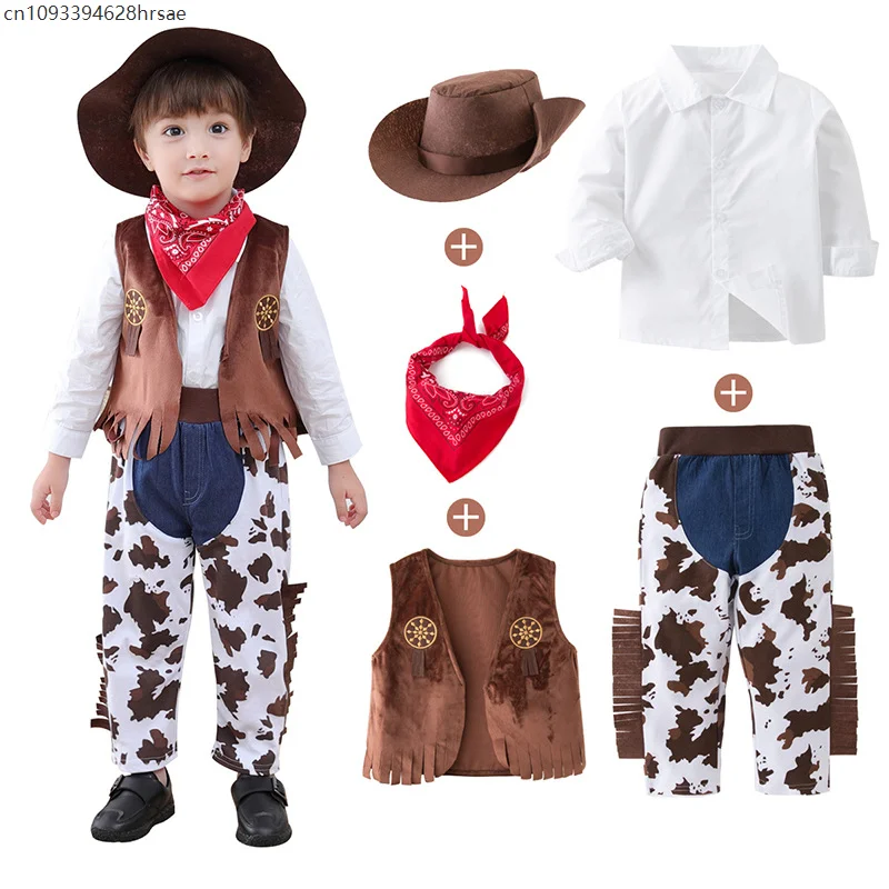 

5 Pcs Cowboy Jungen Mädchen Costumes Sets enfant Cosplay Stage Dress Up World Book Day Clothes Carnival Party Cosplay Outfit