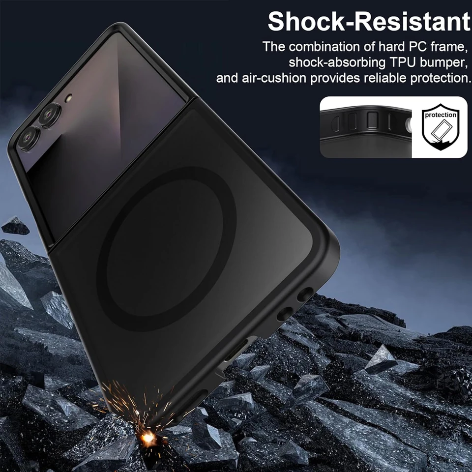 UYUXIO Funda Magnética Translúcida para Samsung Galaxy Z Flip 7 Carga Inalámbrica Resistente Delgada con Imán 5