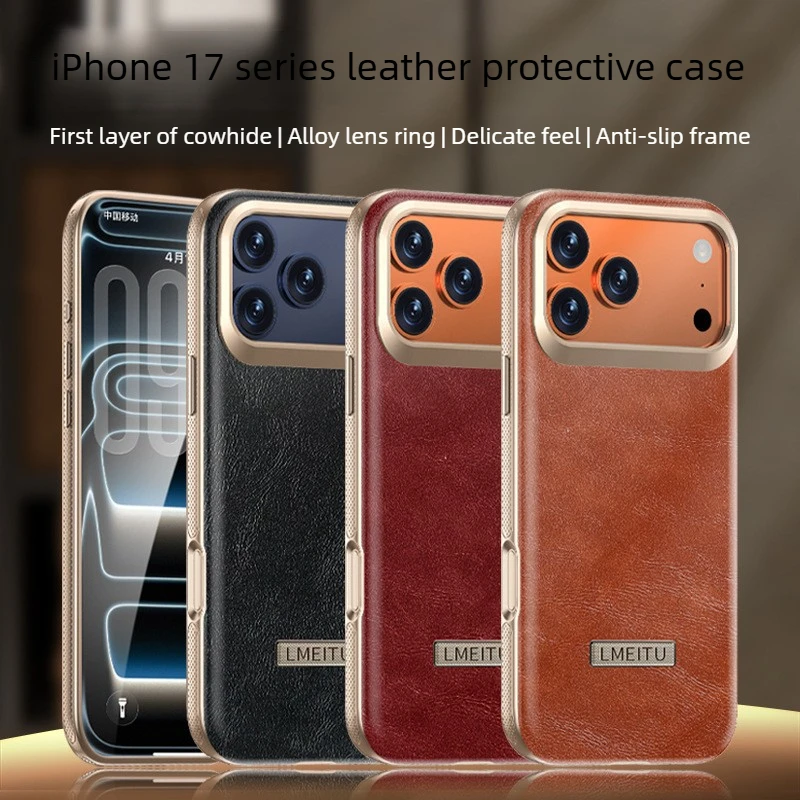

Роскошный чехол из натуральной кожи для iPhone 17 Pro Max с MagSafe, магнитный чехол для телефона с защитой объектива из сплава для iPhone 17 Pro