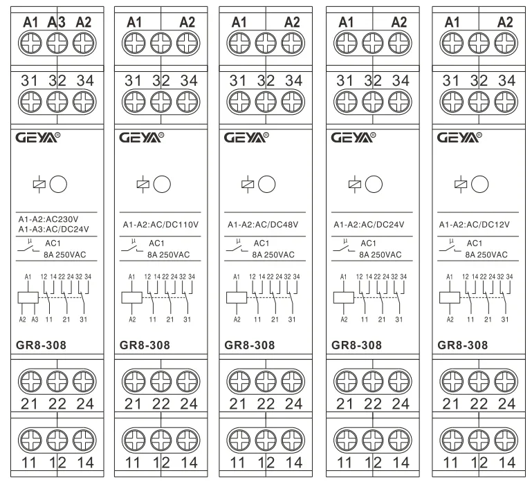 GEYA GR8 Intermediate Switch AC/DC12V 24V 48V 110V AC230V Auxiliary Relay 8A 16A 1SPDT 2SPDT 3SPDT Electronic Relay Switch