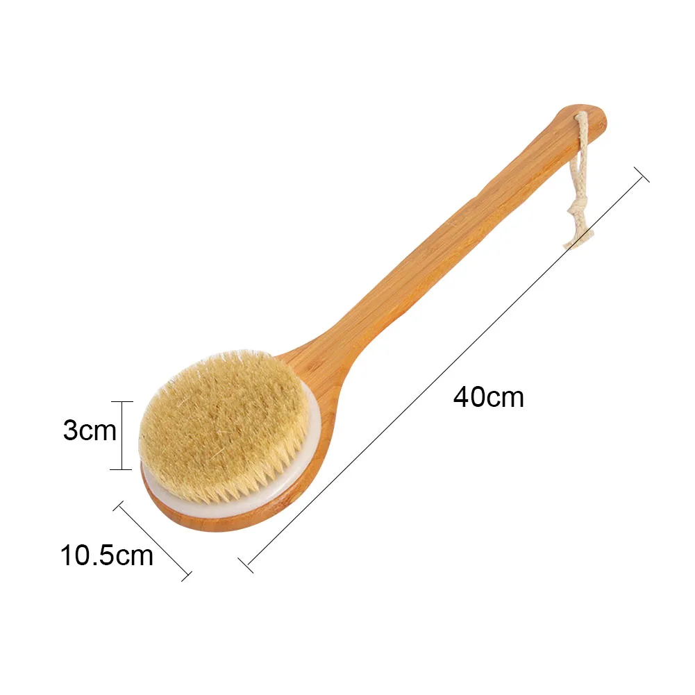 Shower Brush Scrubber Wood Bristles Body Natural Dry Skin Long Handle Bamboo Big Round Head Bath Cleaning Brush Bathing Cleaner