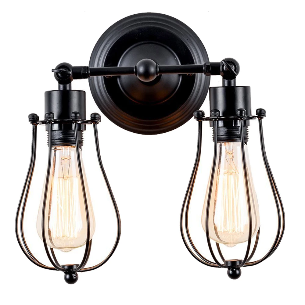 Vintage Wall Light Industrial LED Wall Lamp Sconce Wire Cage Bedside Wall Lighting Shade for Living Room Bar Restaurant Decor
