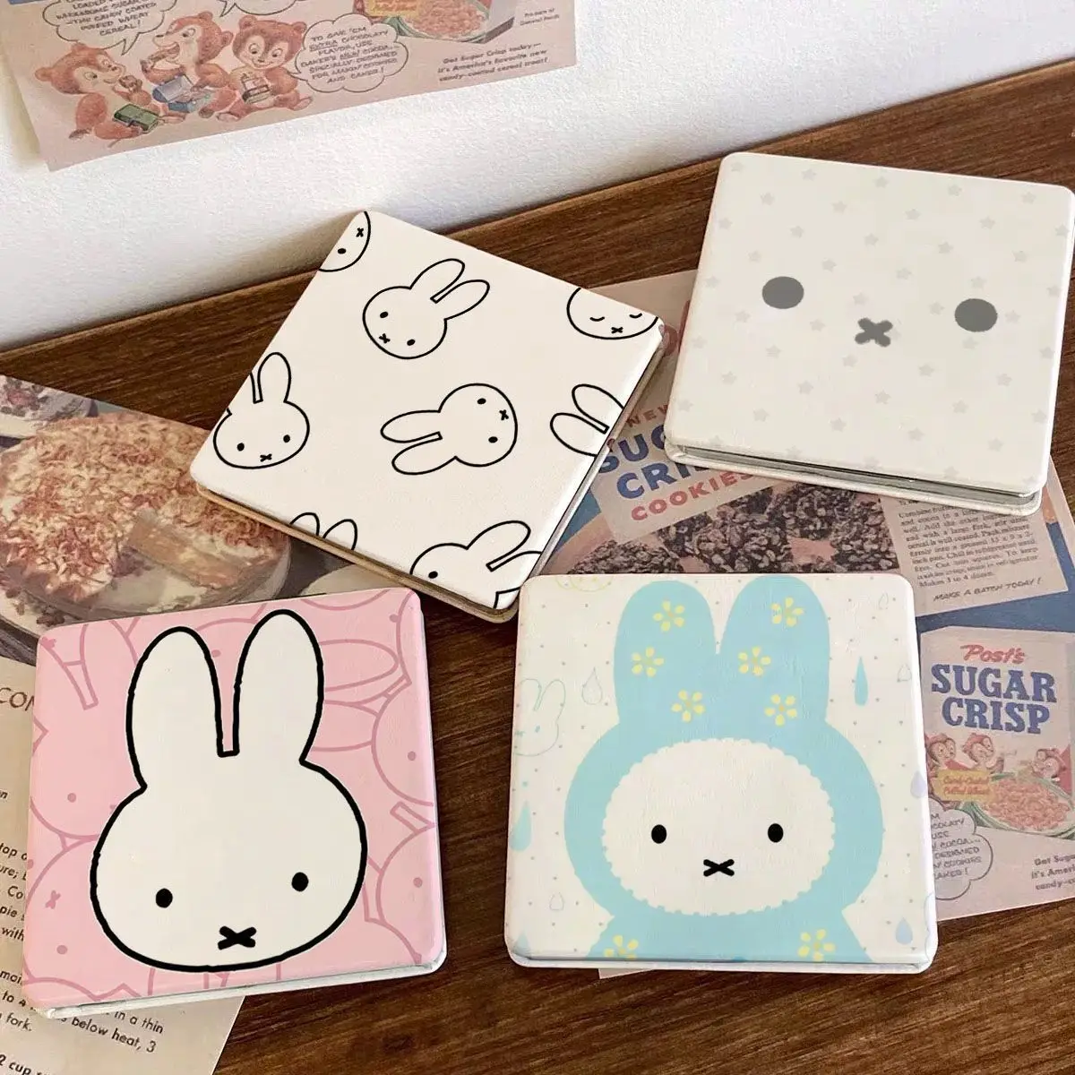 Miffy Bunny Compact Mirror Cartoon Rabbit Portable Folding Makeup Mirror Mini Double‑Sided Cosmetic Mirror Girls Travel Daily