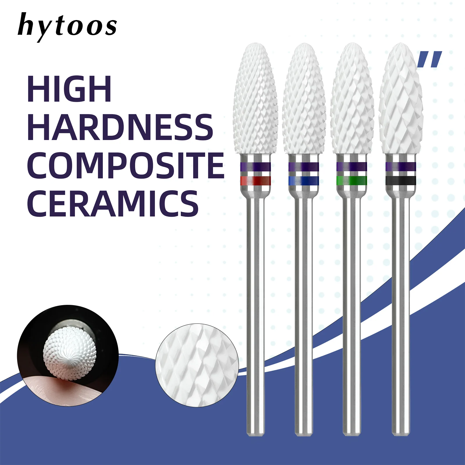 Brocas de Cerâmica Composta HYTOOS para Unhas - Broca Profissional Branca 6*15mm para Remoção de Gel/Acrílico para Técnicos de Unhas