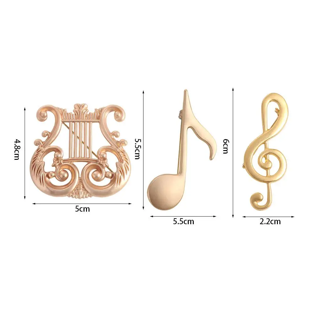 Retro Music Instrument Eighth Note Pin Alloy Music Note Treble Clef Pins Vintage Gold Harp Badge Unisex