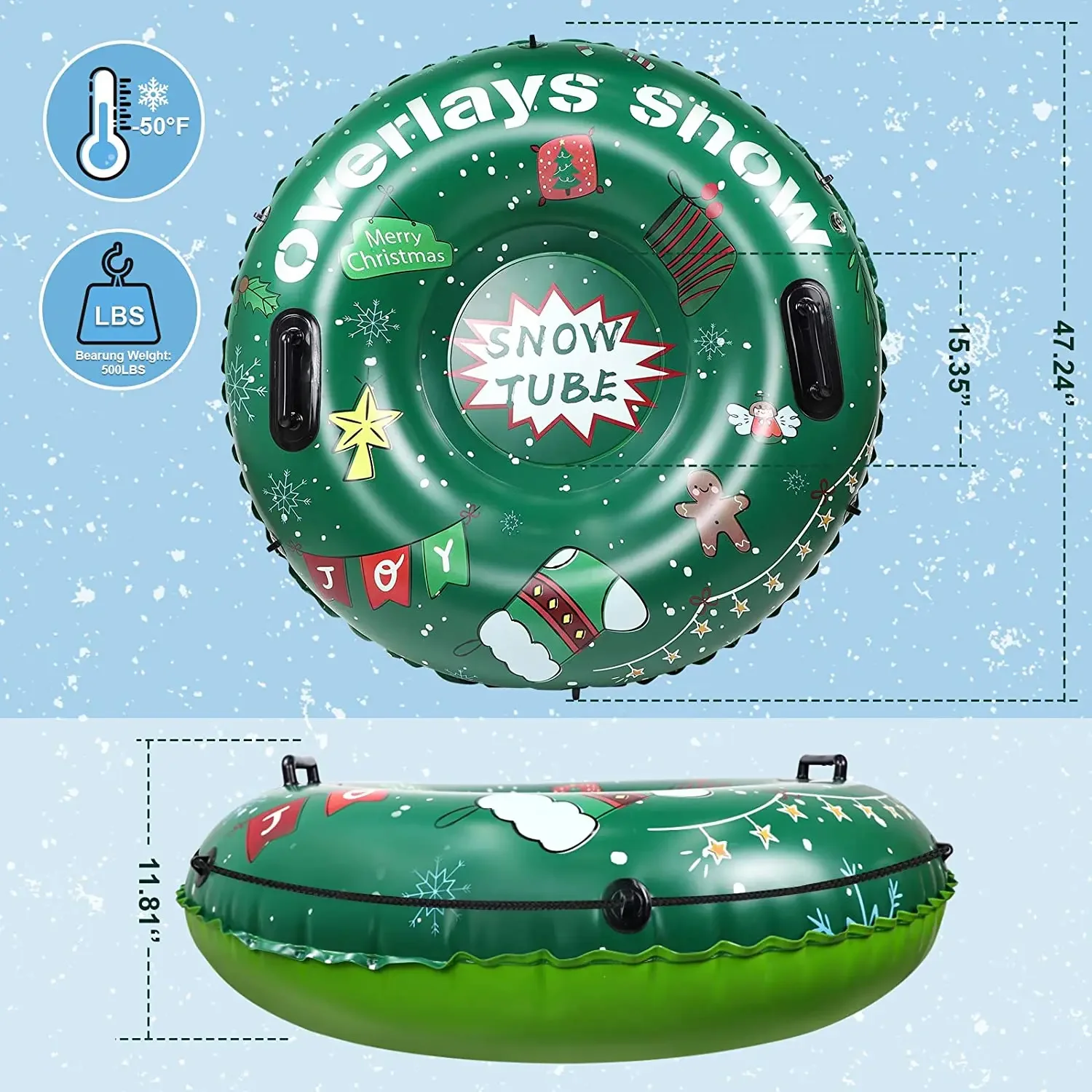 Inflatable Snow Tube Heavy-Duty Snow Tube for Sledding Great for Winter Fun and Family Activities Skiing Winter Sport