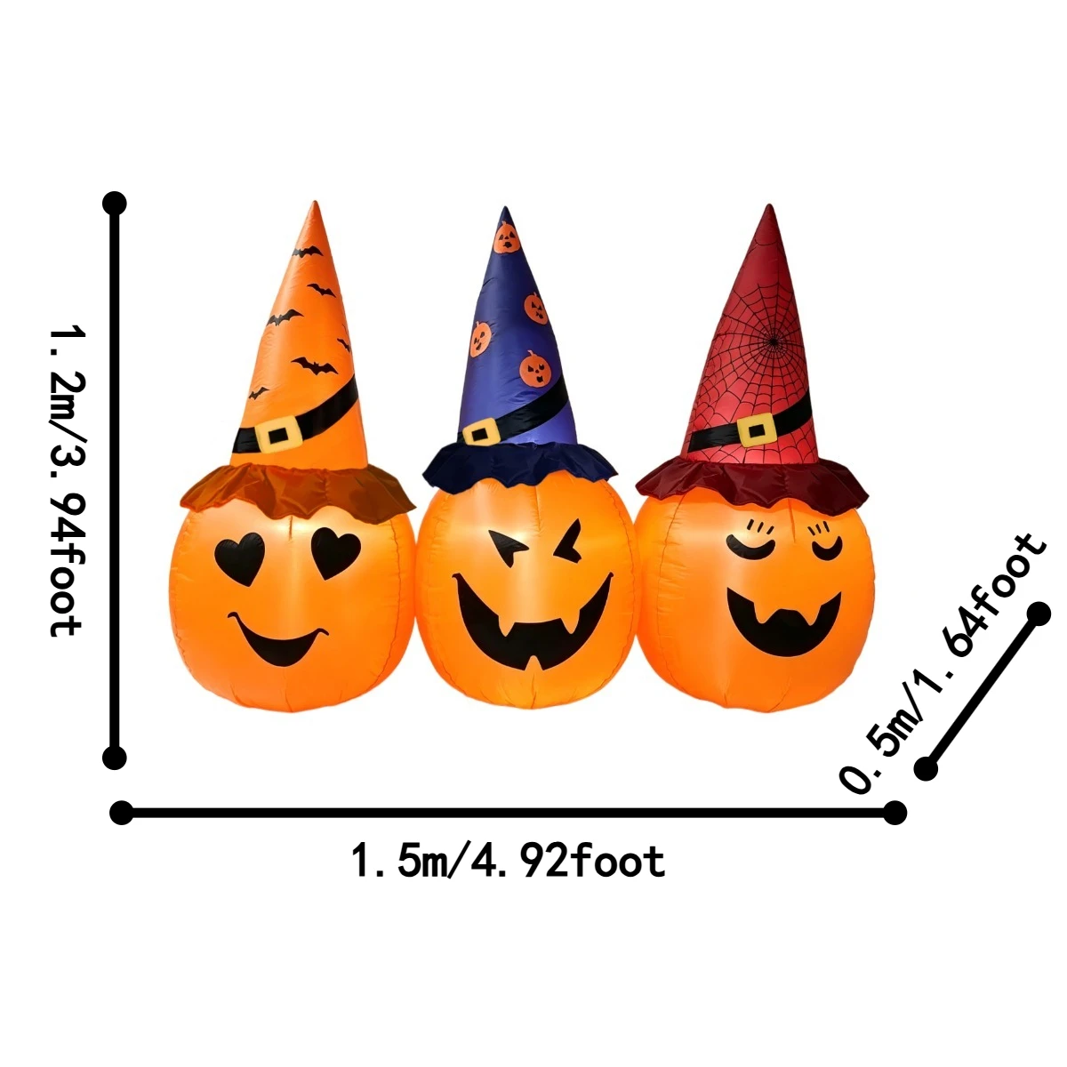 Halloween Three Witch Hat Pumpkins Outdoor Holiday Decorations LED Inflatable Model For Backyard Garden Halloween Party Decor
