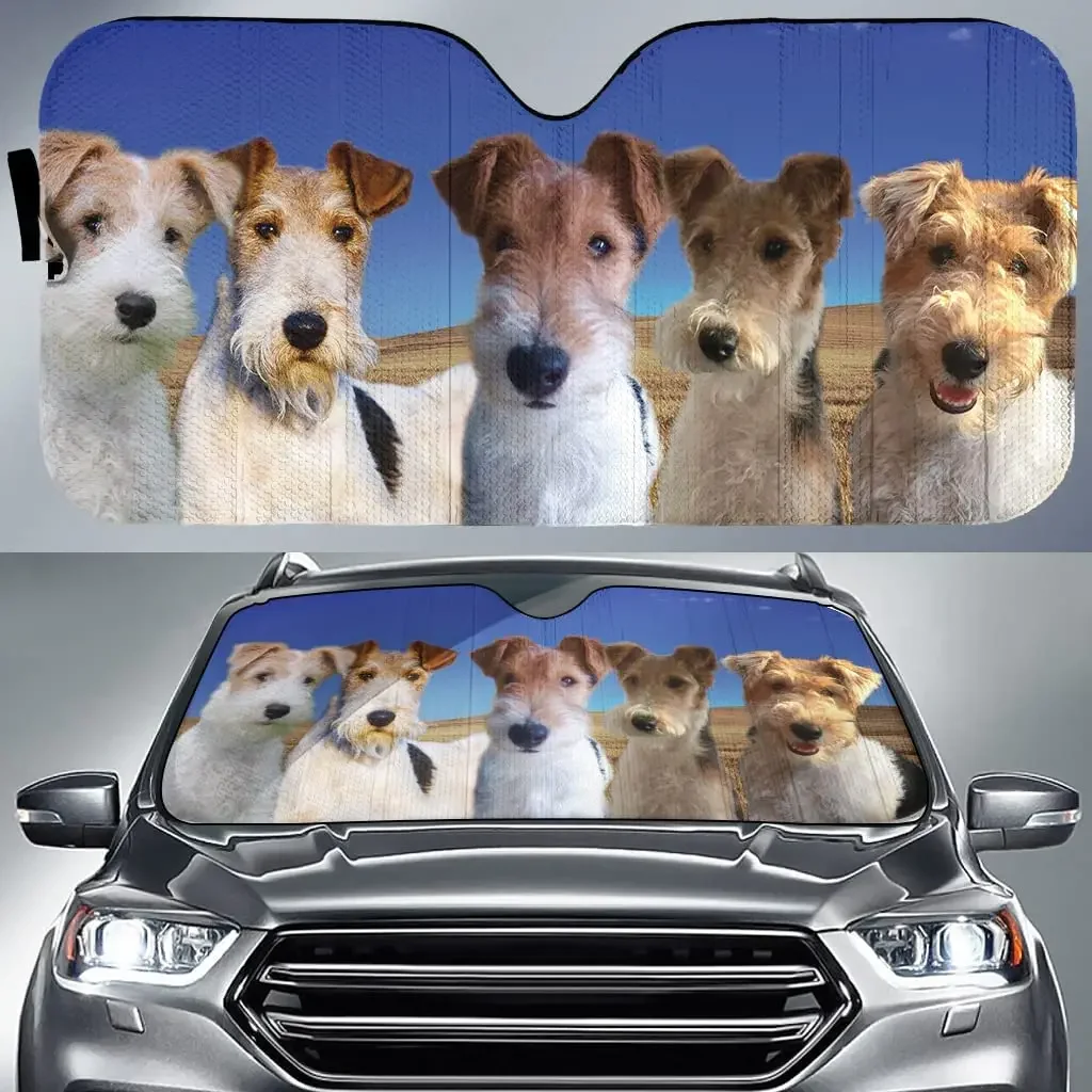 Adorable Fox Terrier Team Blue Sky Pattern Car Sunshade, Fox Terrier Family Car Window Sun Cover for Fox Terrier Lover Gift, Car