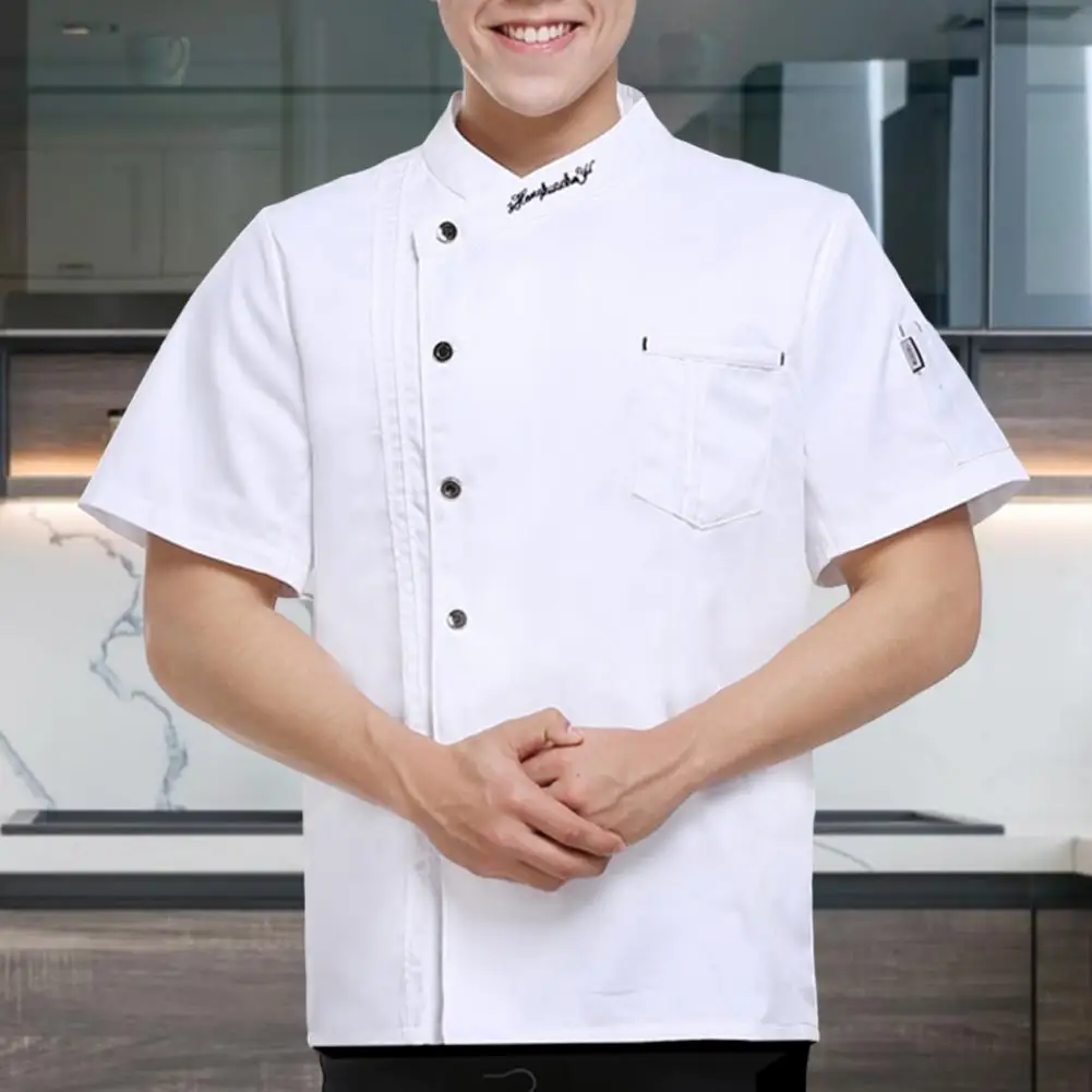 Chef Top Patch Pocket Single-breasted Stand Collar Buttons Short Sleeves Catering Restaurant Unisex Plus Size Chef Uniform Cooki