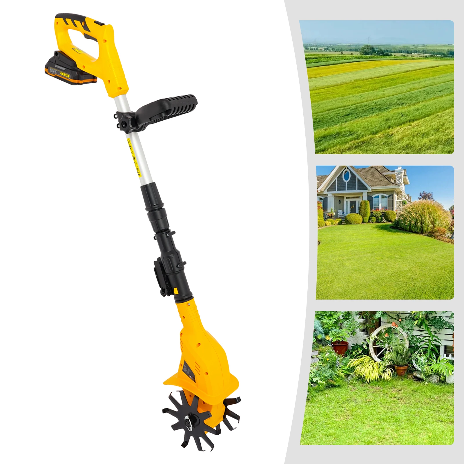 

Cordless Garden Tiller Cultivator 9.84in Cutting Depth Battery Powered Soil Cultivator for Garden Farm Weeding Ditching Soil