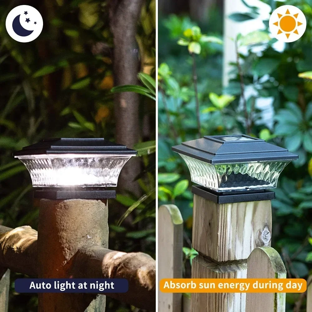 Outdoor Solar Post Lamp, Outdoor LED Lighting Suitable for 4x4 Wooden Posts Black 6PK, Solar Cap Lights