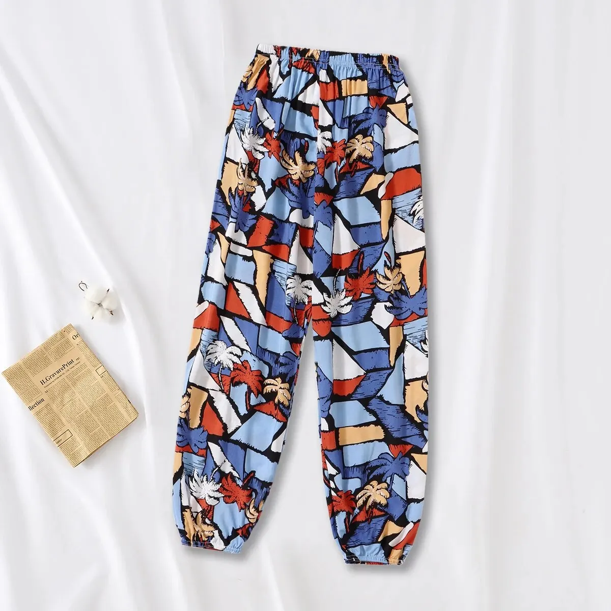 المرأة عادية فضفاض السراويل المريحة السراويل المرنة قدم الحريم السراويل Sweatpants السراويل الصيف بناطيل الشواطئ حزام مطاط