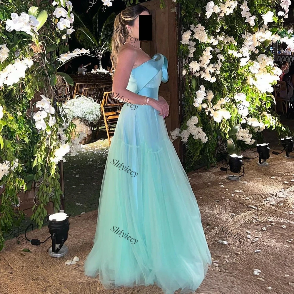 Neueste mint grüne Tüll Abendkleid Damen 3d Blumen ärmellose A-Linie Ballkleid Saudi-Arabien Promi Kleider benutzer definierte Farbe