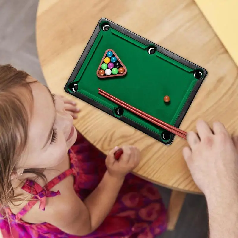 Small Pool Table Tabletop Desktop Billiards Educational Game With 2 Sticks And Balls Home Workplace Desk Stress Relief Games