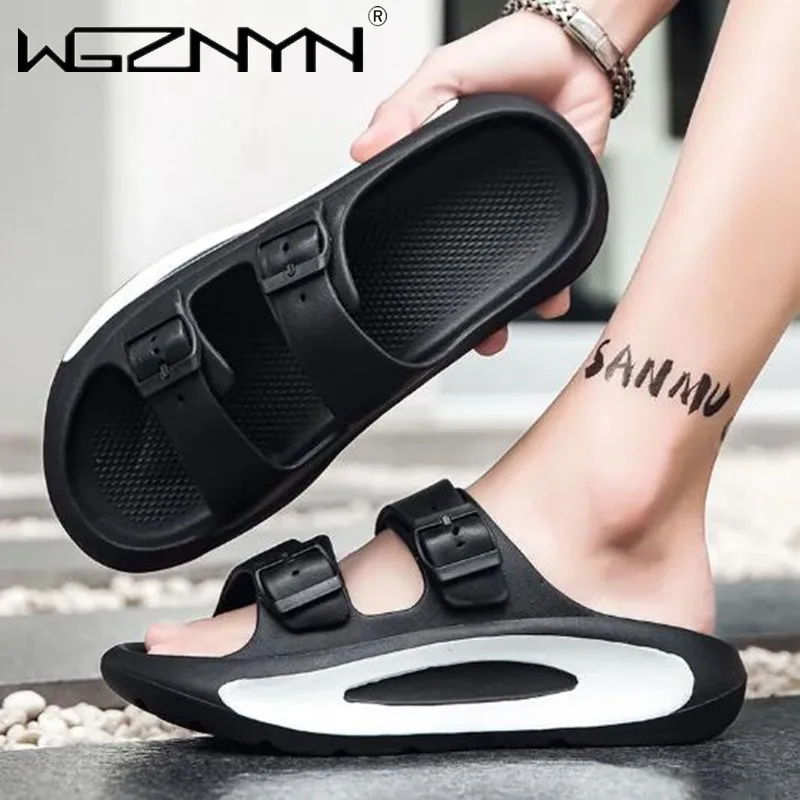 Sandals for Men Slippers Double Buckle Slide EVA Sandals Beach Slippers Summer Casual Shoes for Men Thick Sole Anti-slip Sandals