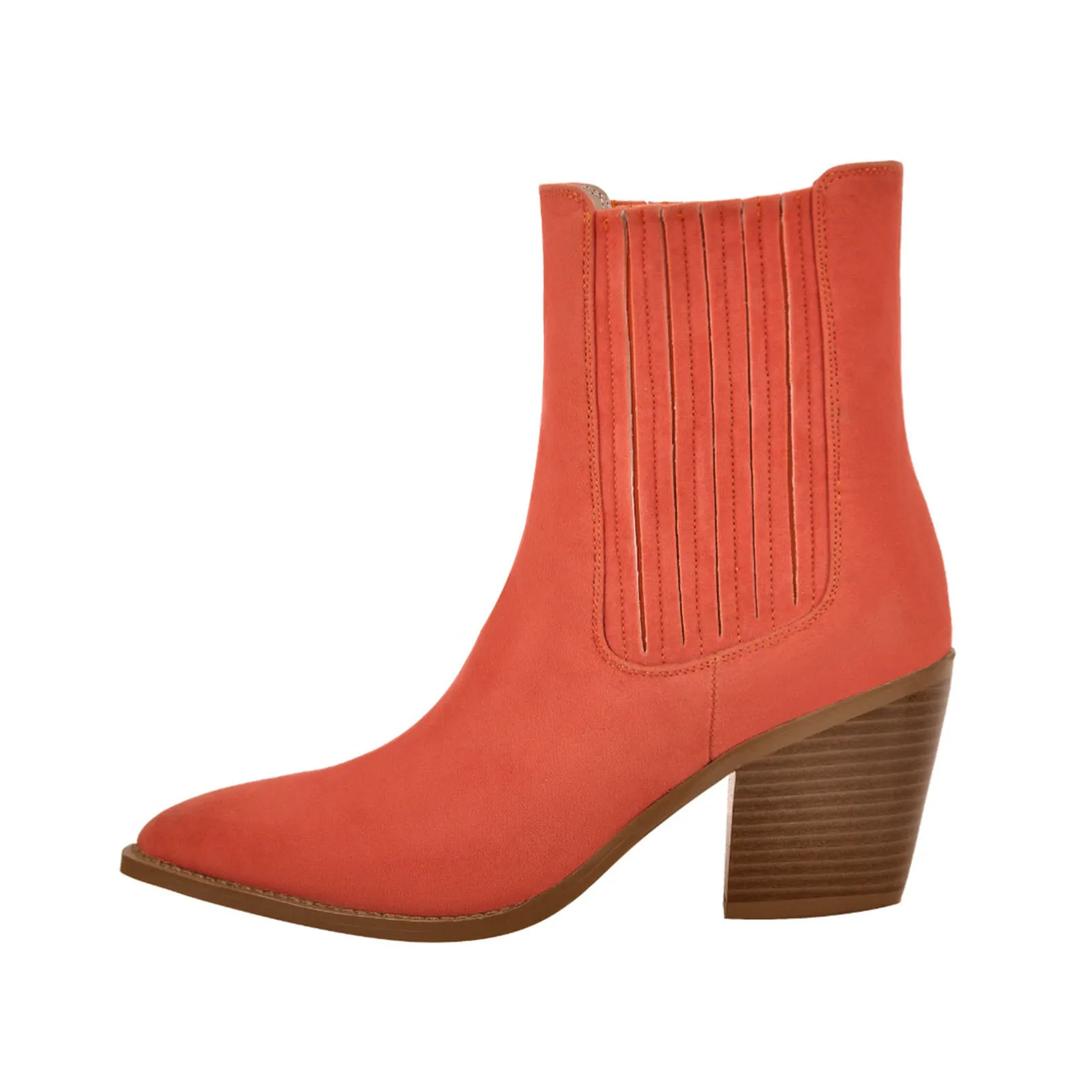 

Arden Furtado Spring Orange Suede Chunky heels Short boots Pointed toe Pleated Slip-on High-heeled Modern boots Women's Boots