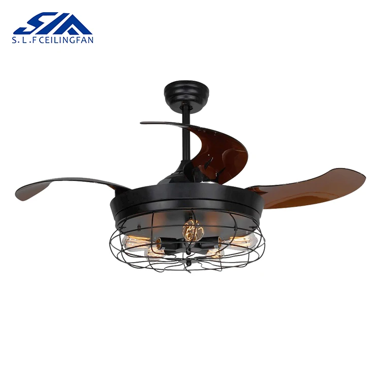 New Arrival Retro Design 42 Inch 3 ABS Blade Retractable Decorative Led Ceiling Fan Light With Remote Control