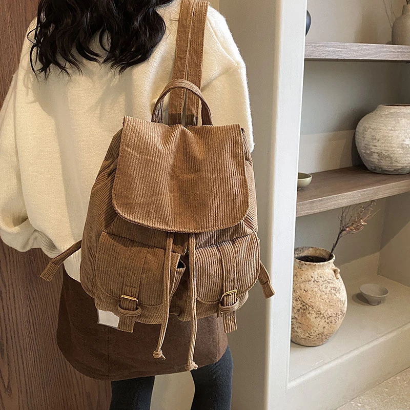 Trend Corduroy Ladies Backpacks Casual 2024 High Quality Commuting Youth Bags for Women Free Shipping Bolsas Femininas