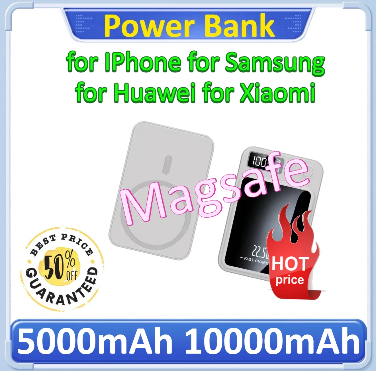 

Magnetic Wireless PowerBank 22.5W Fast Charging External Battery For Samsung For iPhone For Xiaomi 5000mah 10000mah