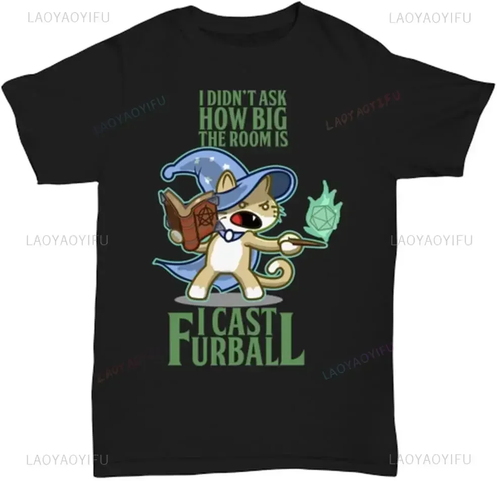 DND Mans T-Shirt Cat Wizard I Cast Furball Printed Tee Funny Meme Dungeon Dragon Fantasy RPG Role Playing Tabletop Games T Shirt