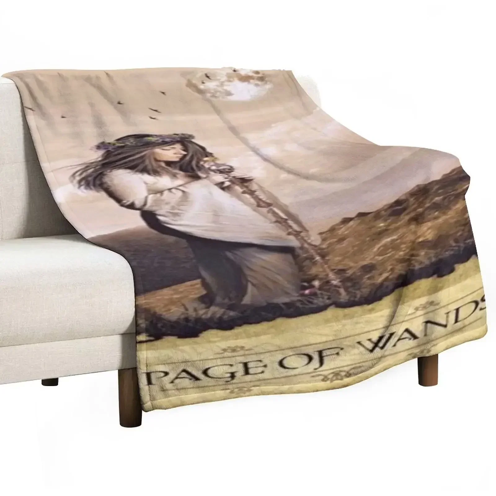 Page of Wands Tarot Card DreamscapesbyTeresa Throw Blanket Large Multi-Purpose Blankets