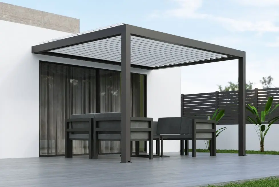 

Modern Outdoor Gazebo Patio Canopy Remote Control Aluminium Bioclimatic Louvered Roof Pergola with LED Light Backyard Pergolas