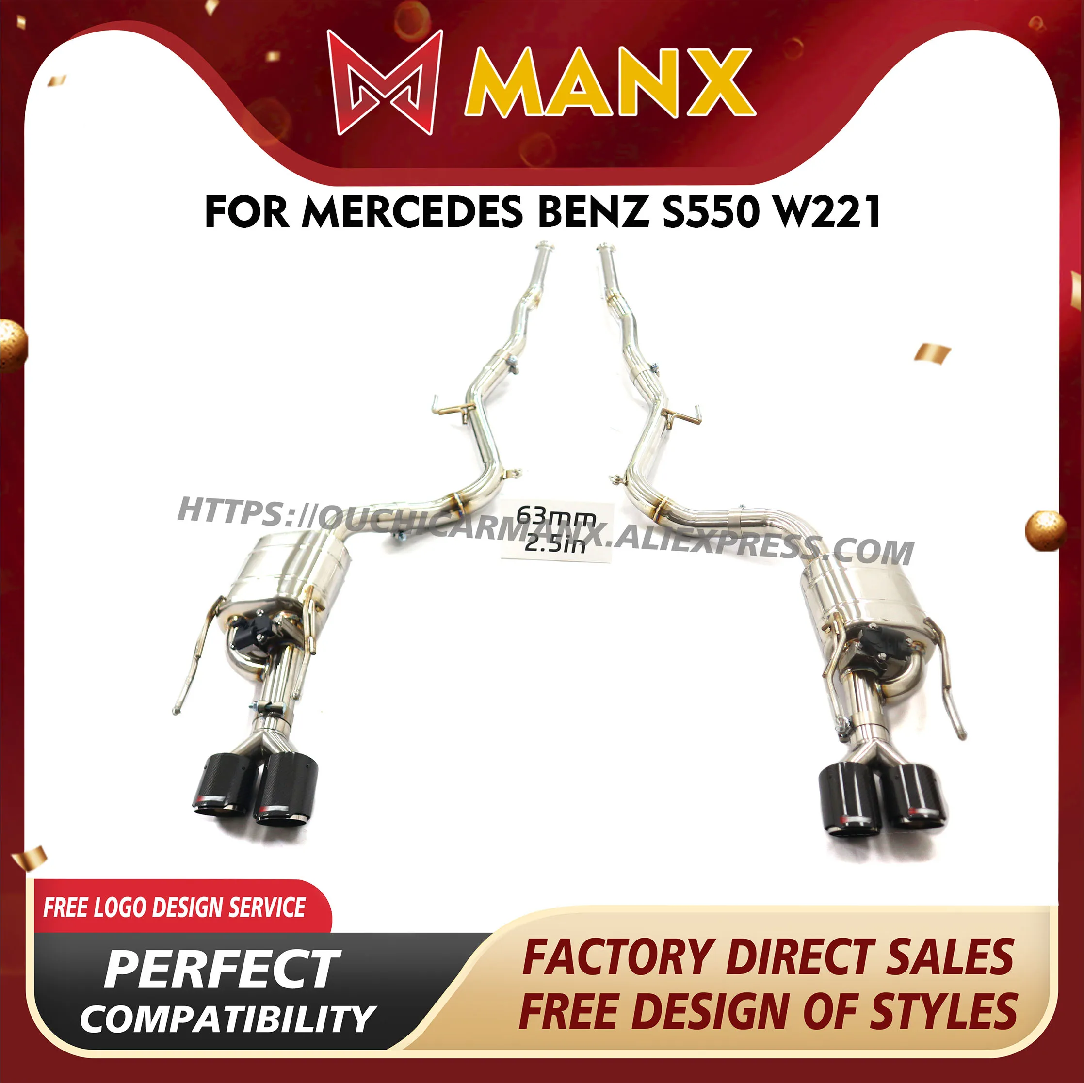 

for Mercedes Benz S550 Exhaust W221 pipe SS304 Catback Free upgrade of heat shield Electronic valve MANX