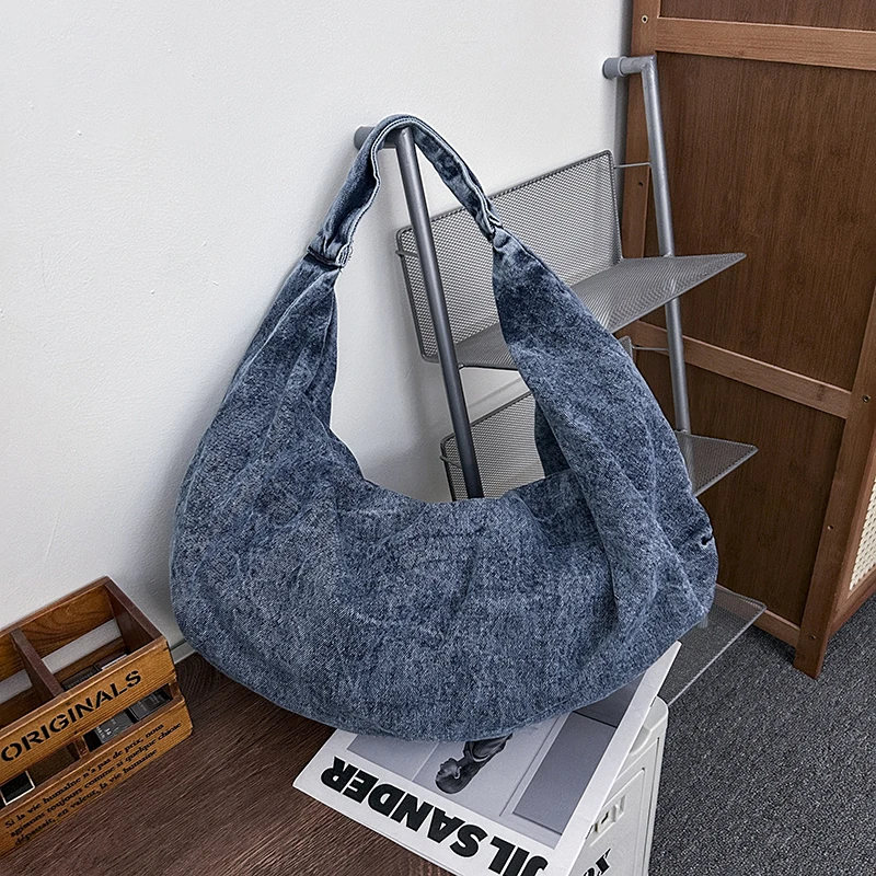 

Women's Denim Daily Handbag Large Capacity Underarm Tote Bag Casual Portable Commuting Shopping Travel College Book Shoulder Bag