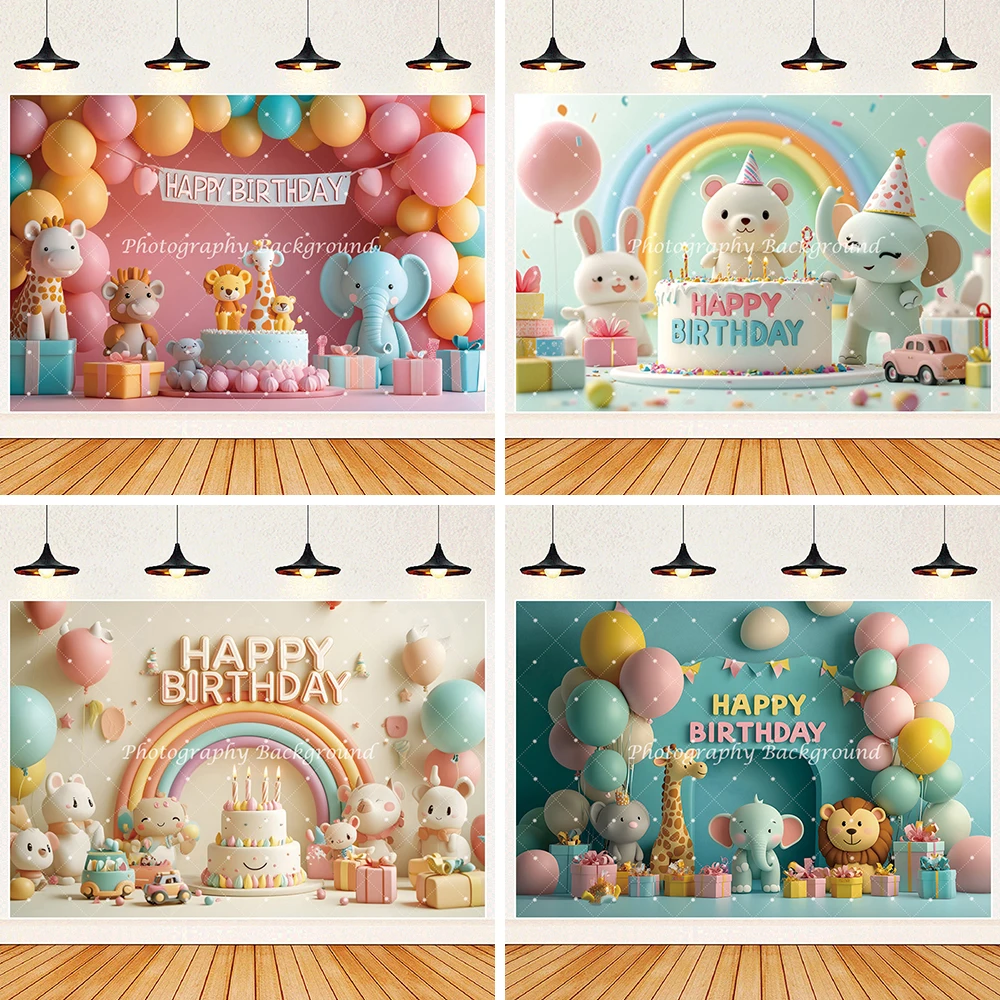 

Jungle Animals Happy Birthday Backdrop Baby Shower Wild Zoo Birthday Party Cake Table Banner Kid Portrait Photography Background