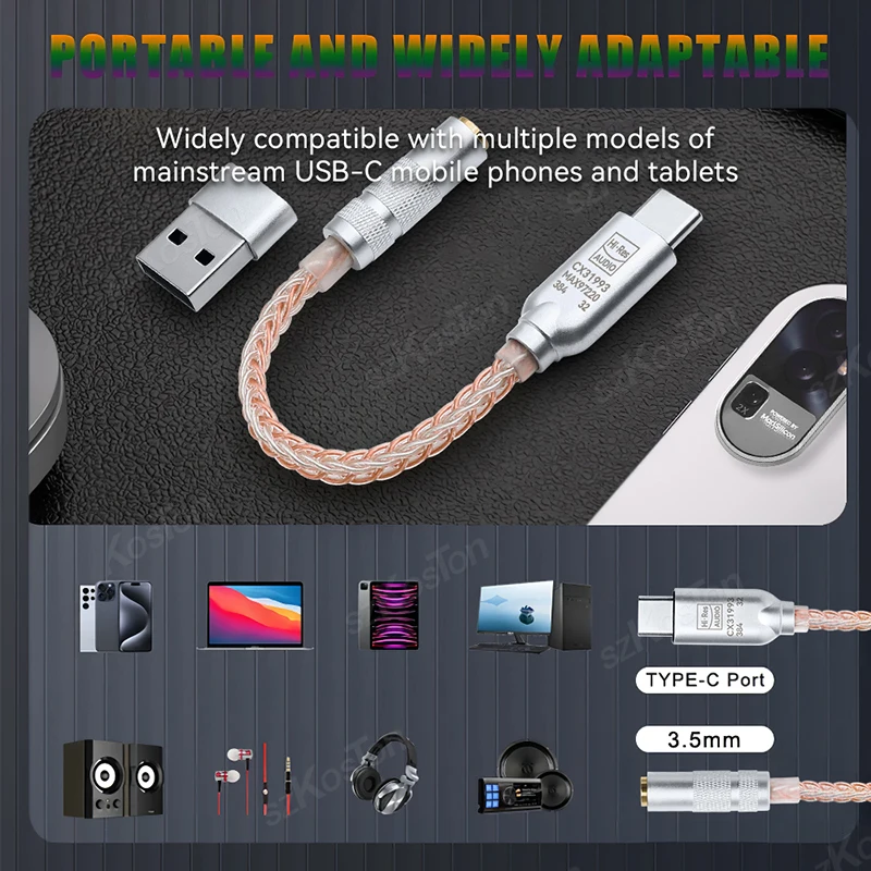 Wzmacniacz słuchawkowy DAC HiFi 32b/384kHz CX31993 MAX97220 Podwójny układ typu C do 3,5 mm Adapter do smartfona Dekoder audio IEM AMP — zdjęcie produktu 6