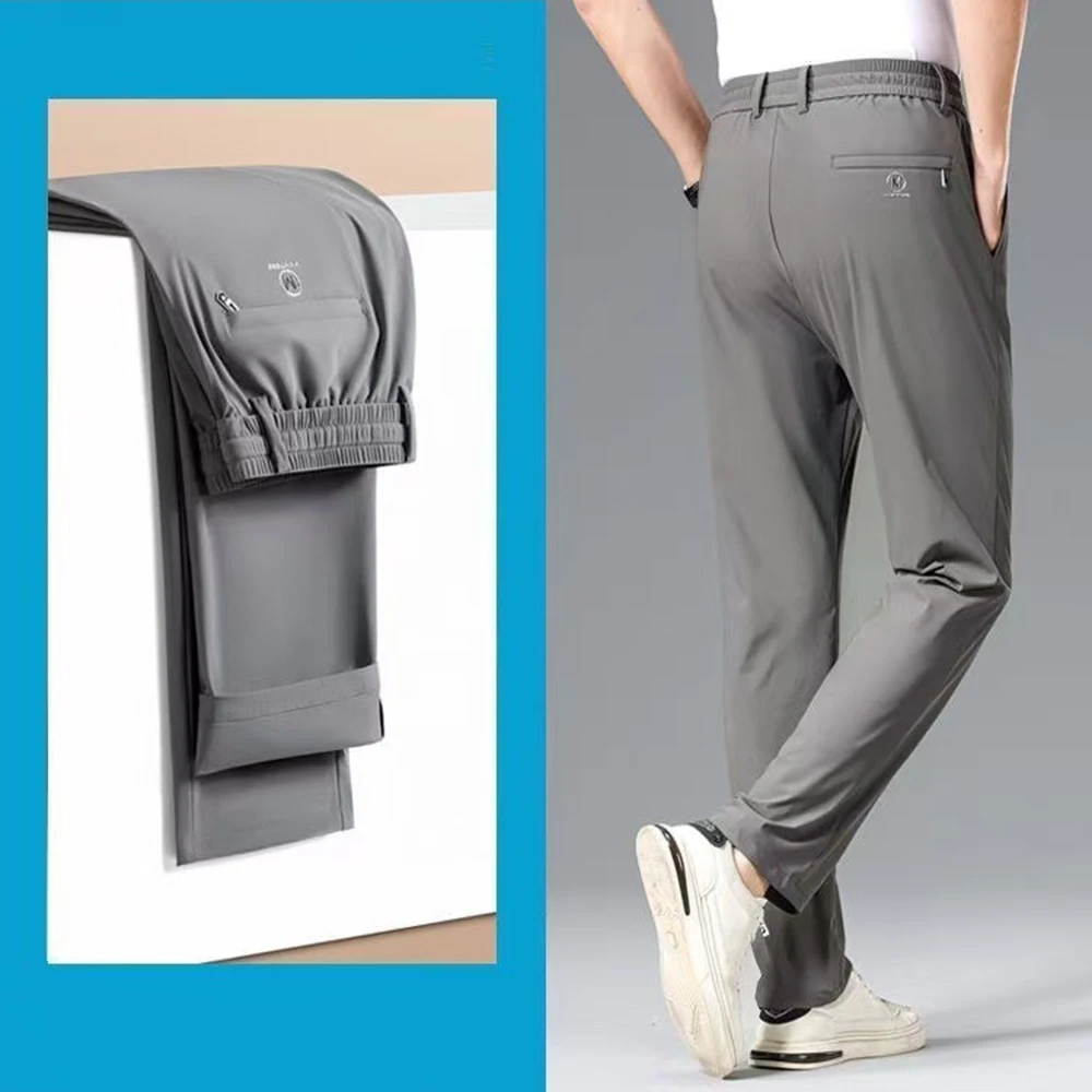 Ice Silk Pants Men Thin Straight Leg Loose Casual Trousers Pure Color Fashion Daily Vacation Holiday Spring Summer Autumn Wear