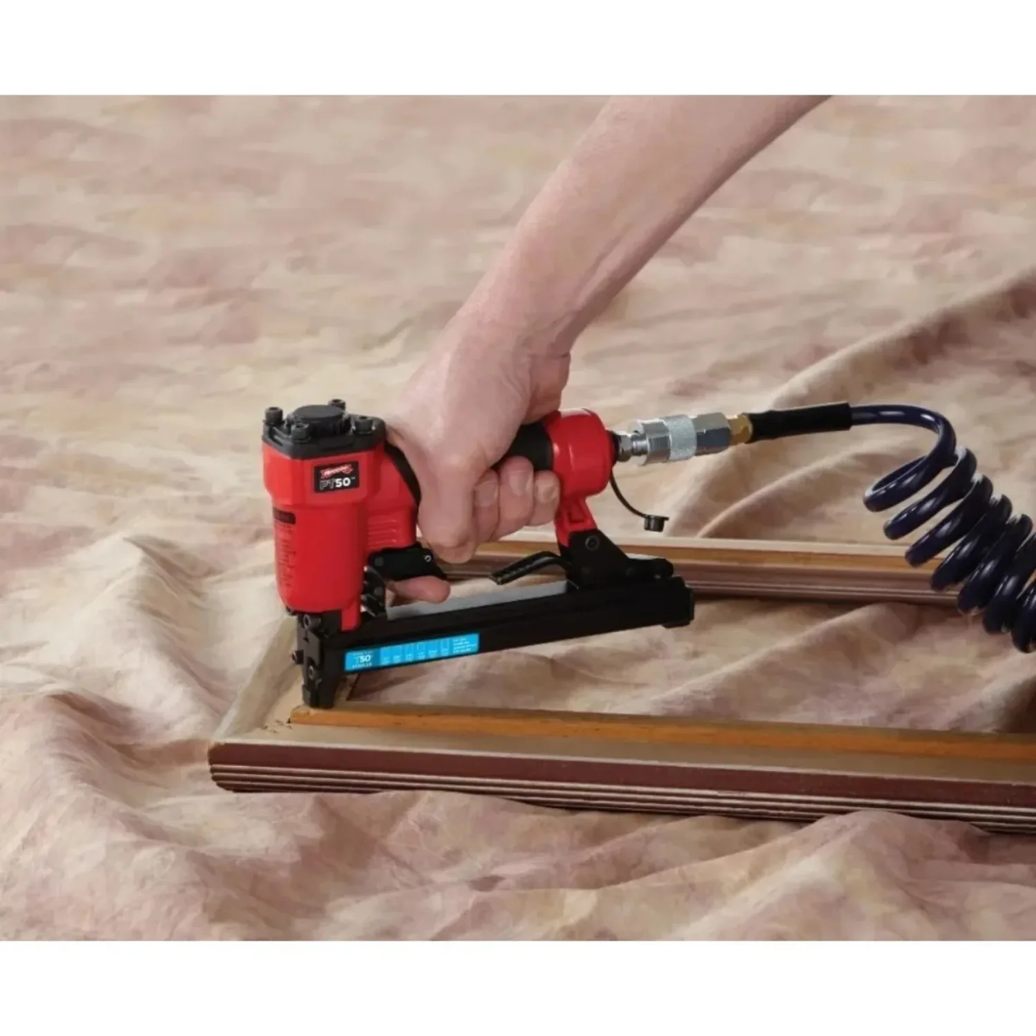 PT50 Oil-Free Pneumatic Staple Gun, Professional Heavy-Duty Stapler for Wood, Upholstery, Carpet, Wire Fencing , Red