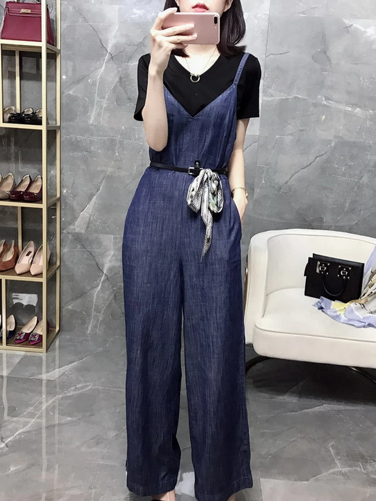 Damskie luźne ogrodniczki jeansowe z wysokim stanem, modne spodnie z szerokimi nogawkami, codzienne, jesienne, nowość, efekt wyszczuplający.