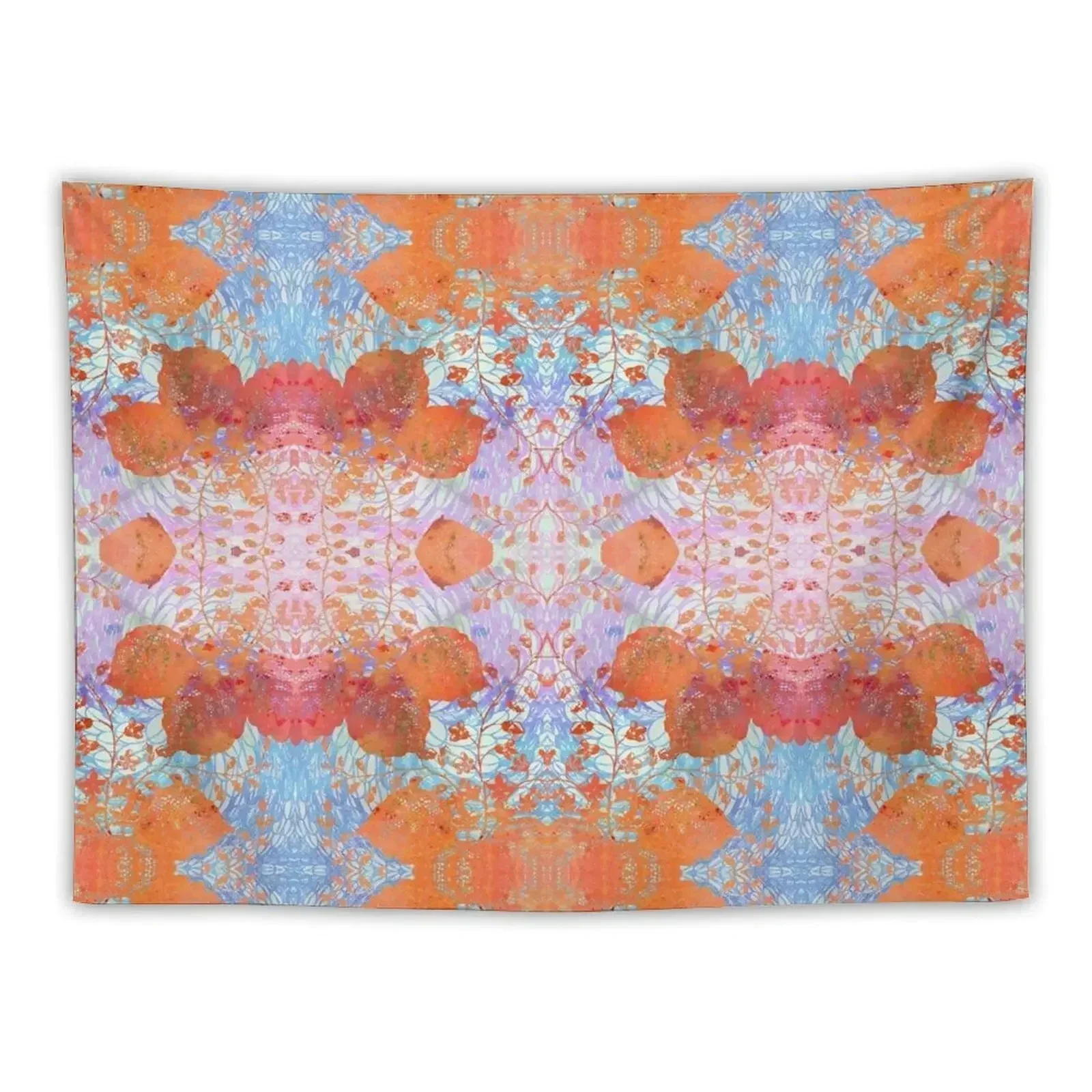 

Chinoiserie Chic Delicate Floral Stencil Design - Tangerine Orange & Sky Blue Tapestry Home And Comfort Decor Tapestry
