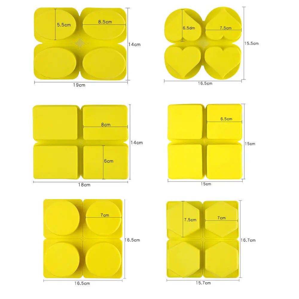 4 Holes Handmade Soap Silicone Mold Round Square Heart-Shaped Diy Candle Chocolate Candy Making Tool Easy To Use 19*14cm